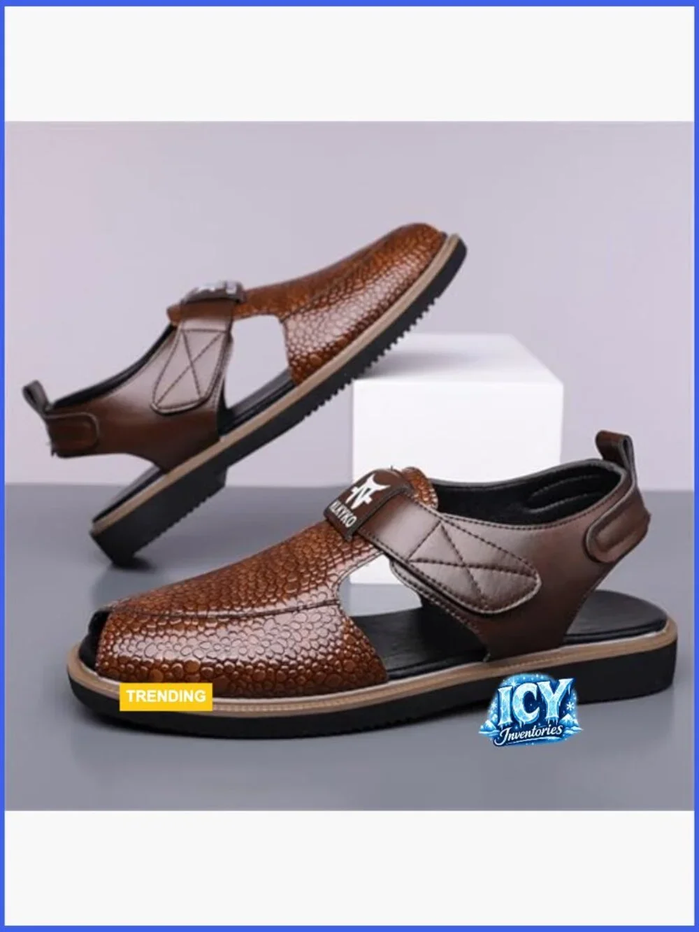 Men's Woven Faux Leather Close-Toe Sandals with Ankle Strap Arch Support